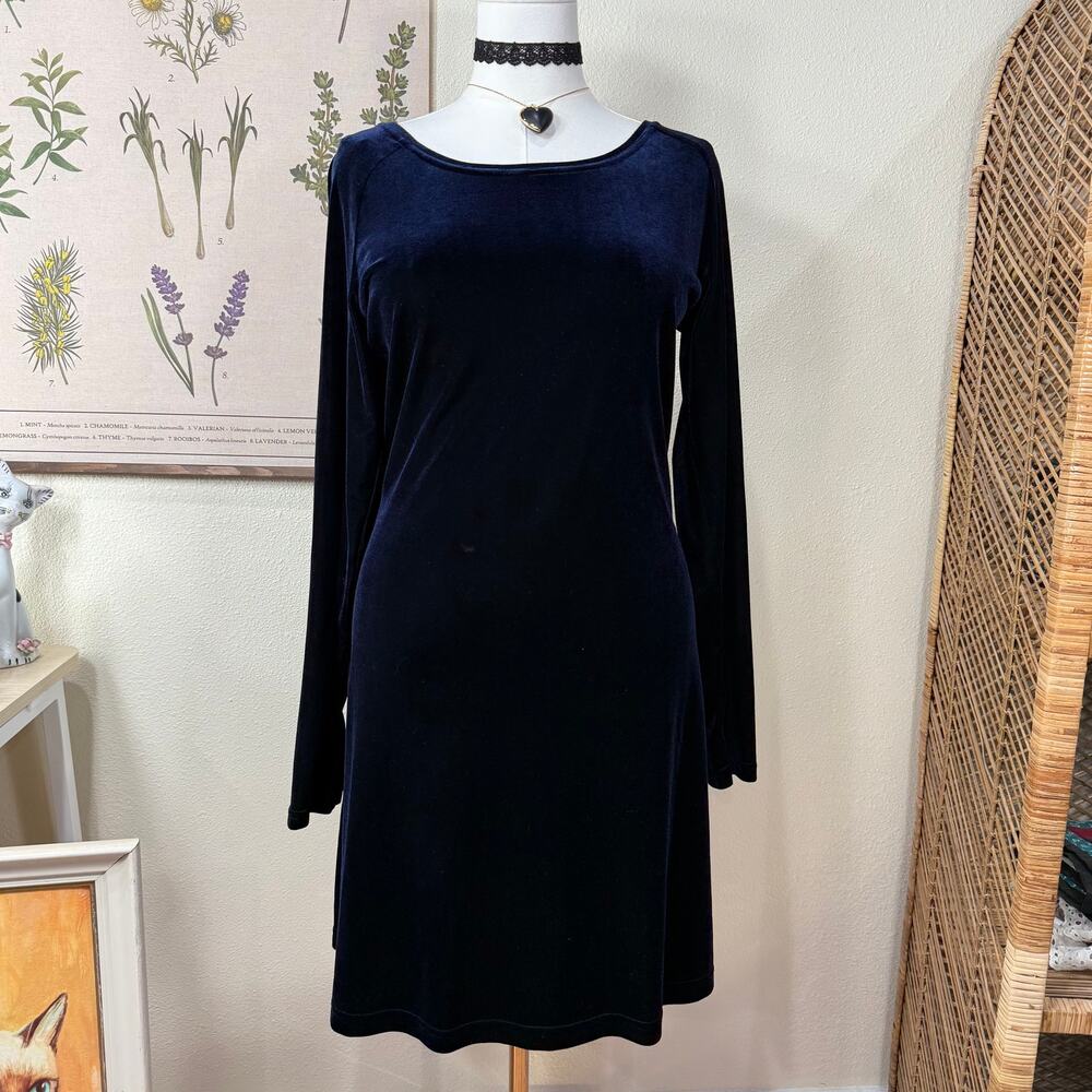 Vintage 80s 90s Blue Velvet Dress Whimsigoth Romantic Goth Dark Fairy Witchy M L